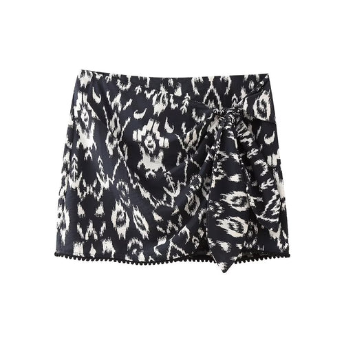 Women's Bow Tie Lace Printing Mini Skirt Sexy Slim Hip Sexy Skirt