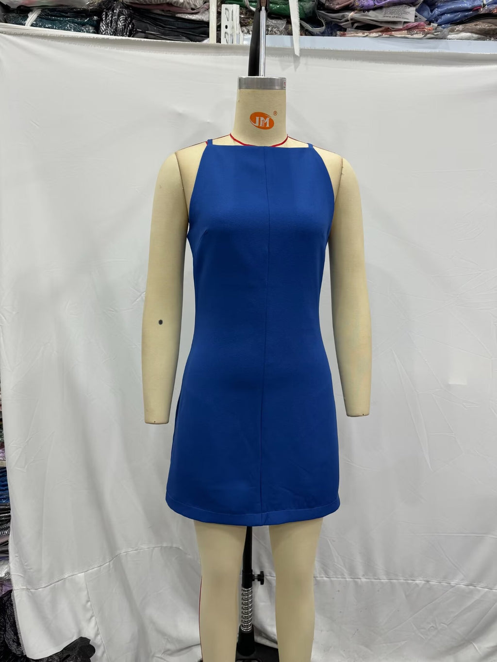 Blue Cross-Back A-Line Mini Dress
