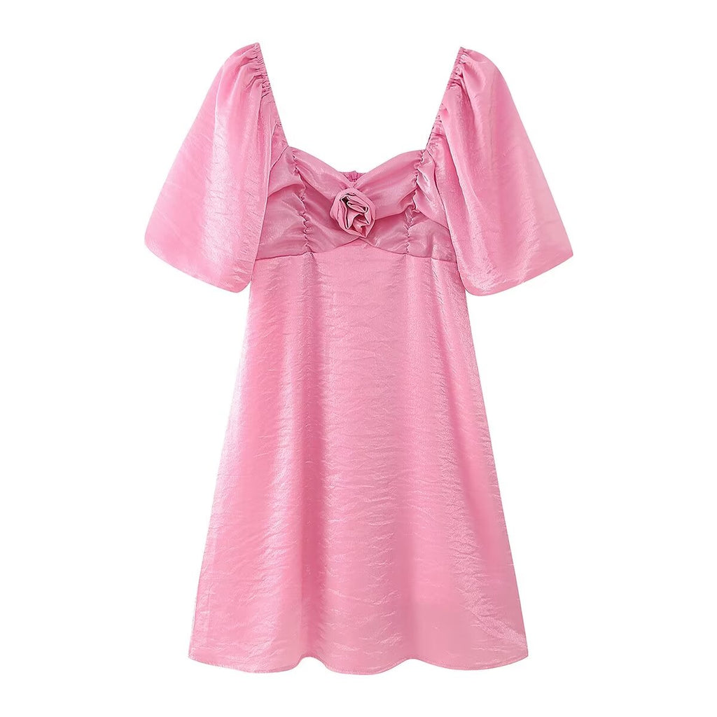 Pink V-Neck A-Line Mini Dress