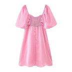 Pink V-Neck A-Line Mini Dress