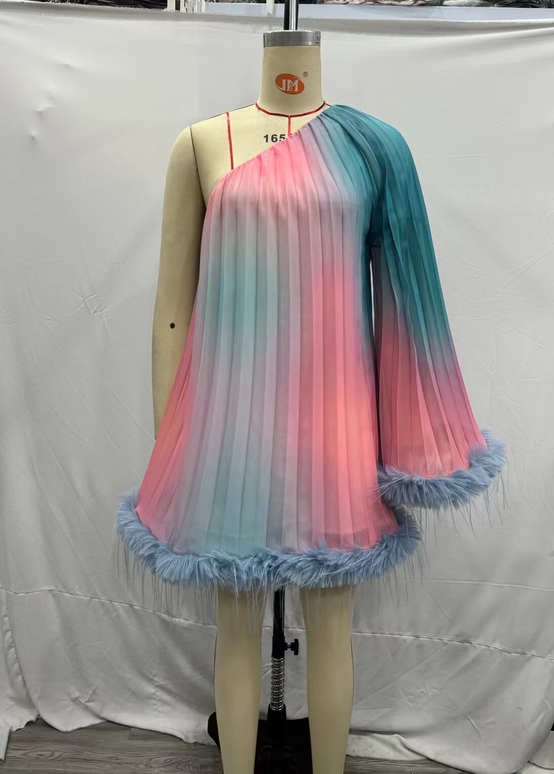 Velvet Asymmetric Long Sleeve Mini Dress