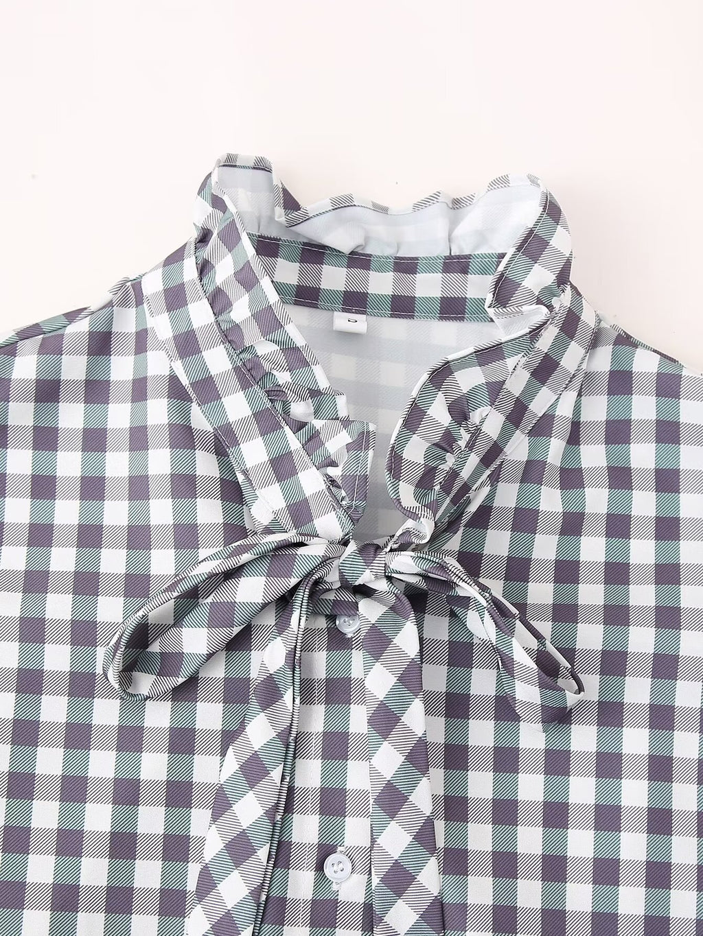 Women's Shirt Thousand Birds Black White Plaid Bell Sleeve Shirt