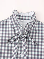 Women's Shirt Thousand Birds Black White Plaid Bell Sleeve Shirt