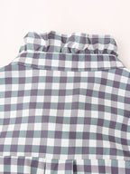 Women's Shirt Thousand Birds Black White Plaid Bell Sleeve Shirt