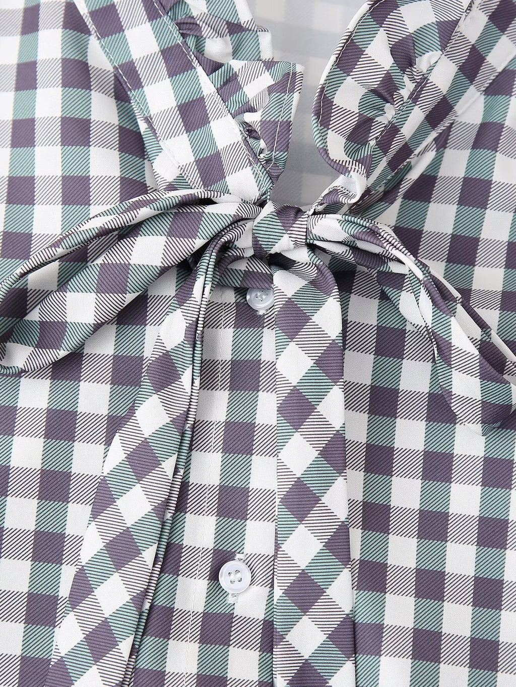 Women's Shirt Thousand Birds Black White Plaid Bell Sleeve Shirt