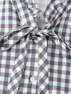 Women's Shirt Thousand Birds Black White Plaid Bell Sleeve Shirt