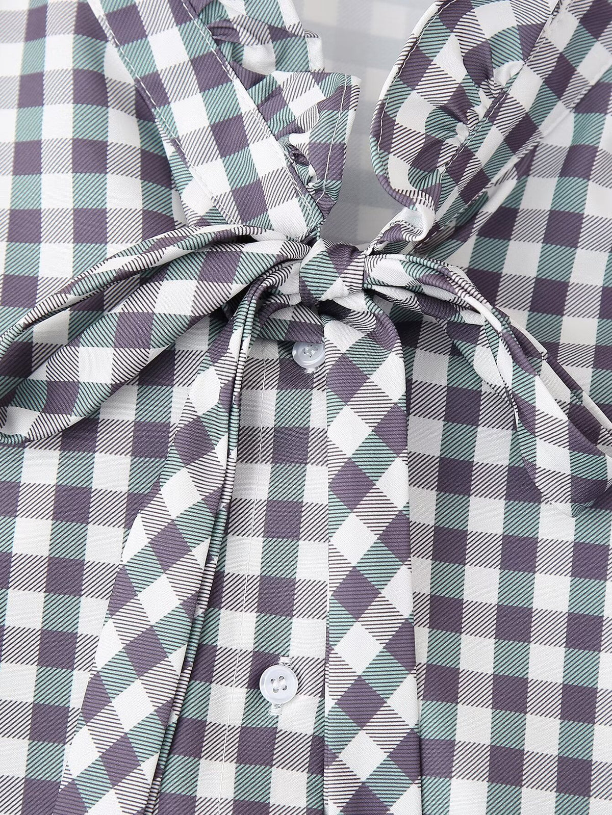 Women's Shirt Thousand Birds Black White Plaid Bell Sleeve Shirt
