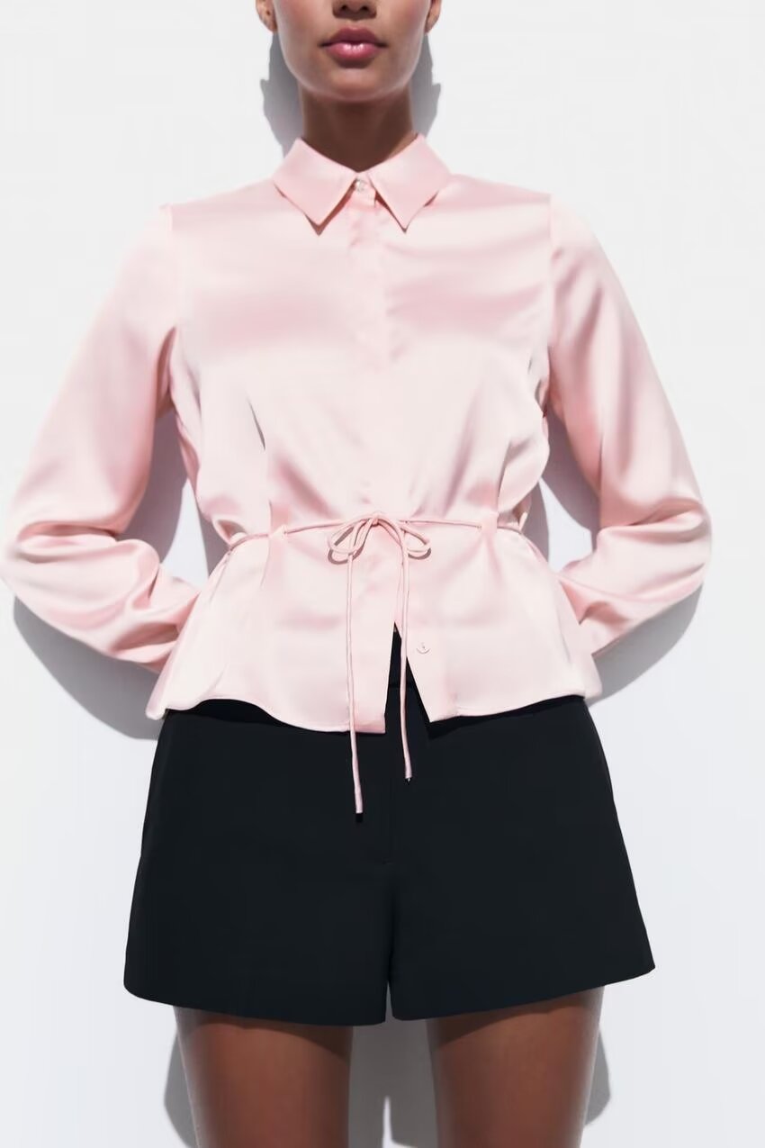 Women's French Slim Slimming V Neckline Long Sleeve Shirt