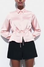 Women's French Slim Slimming V Neckline Long Sleeve Shirt