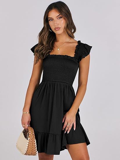 Pleated Square-Neck Backless Mini Dress