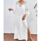 Women Hand Hook Stitching Colorful Ball Sexy Hollow Out Cutout Backless Loose Beach Long Cover Dress Crochet hook