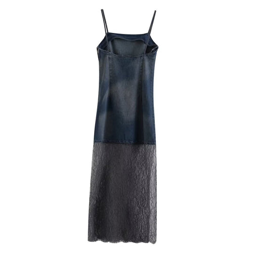 Women's Lace Splicing Sling Denim Dress