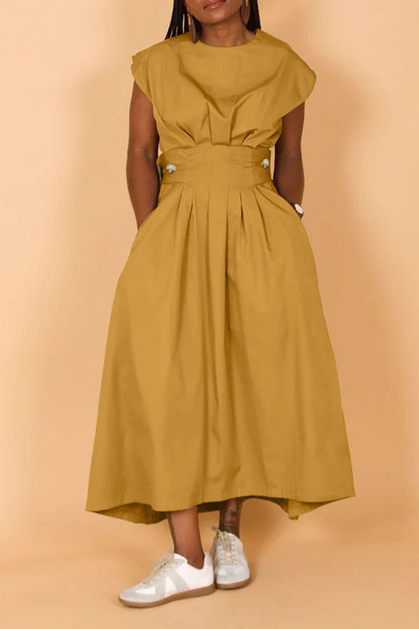 Women's Nylon Crew-Neck A-Line Maxi Dress