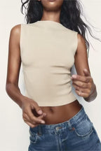 Slim Half Turtleneck Sleeveless Vest Top