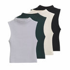 Slim Half Turtleneck Sleeveless Vest Top