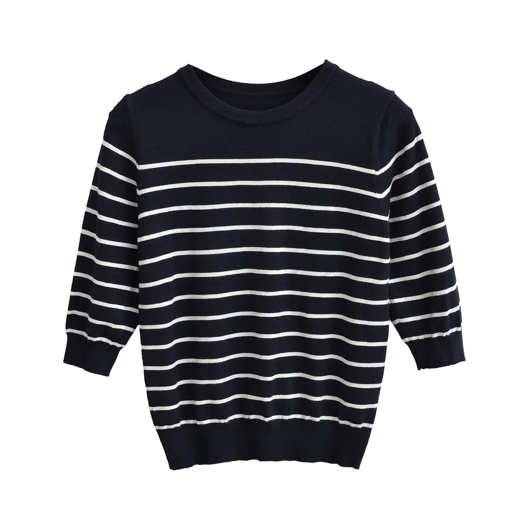 Women’s Contrast Stripe Knit Short Sleeve Top