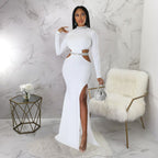 Women's Cutout-Waist Split Autumn Dress