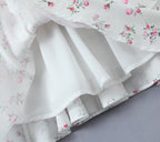 White Floral Strap Dress for Pure Waist Tight Figure Flattering Puffy