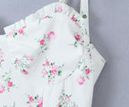 White Floral Strap Dress for Pure Waist Tight Figure Flattering Puffy