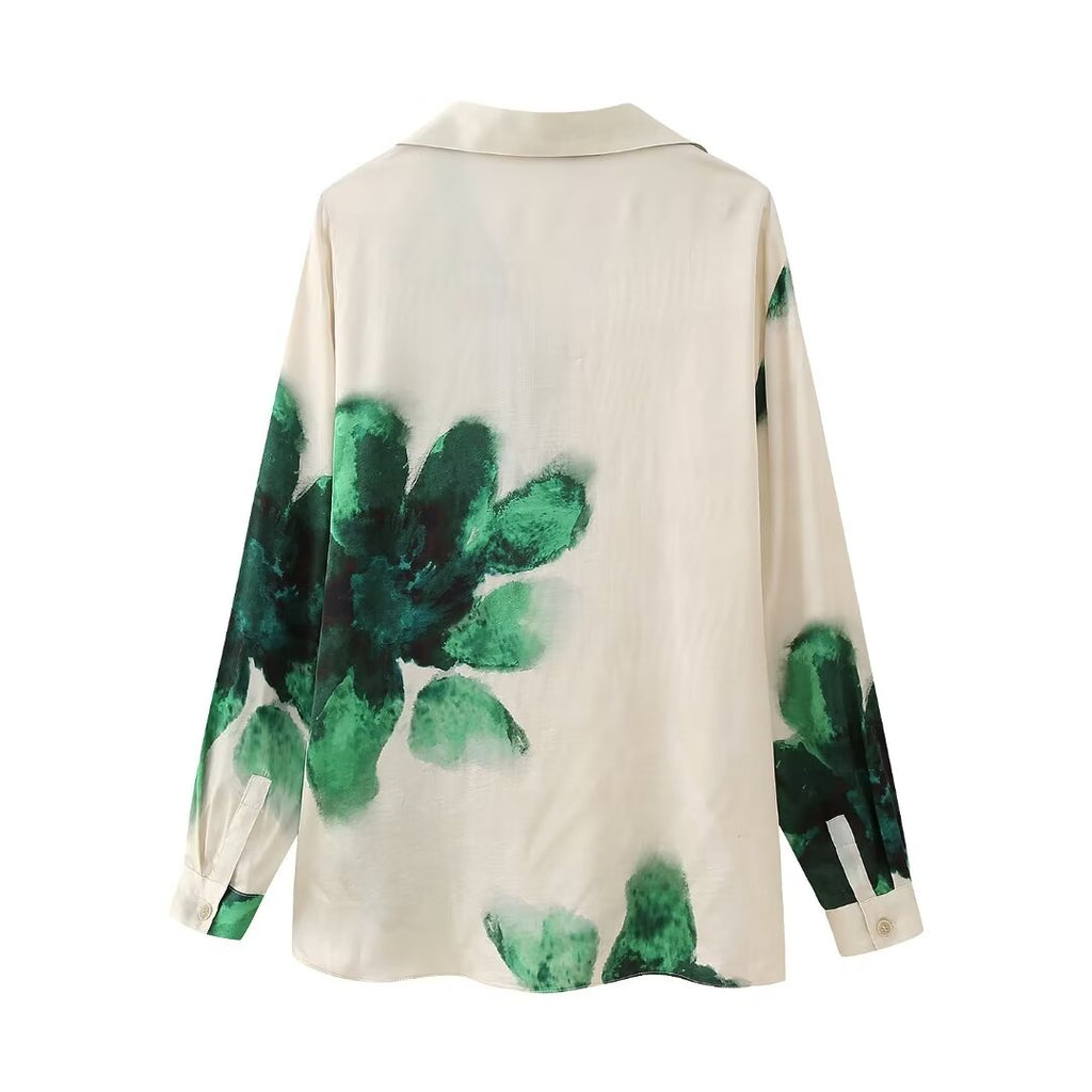 Women's Printing Dyeing Faux Silk Shirt Chiffon Long Sleeve Shirt