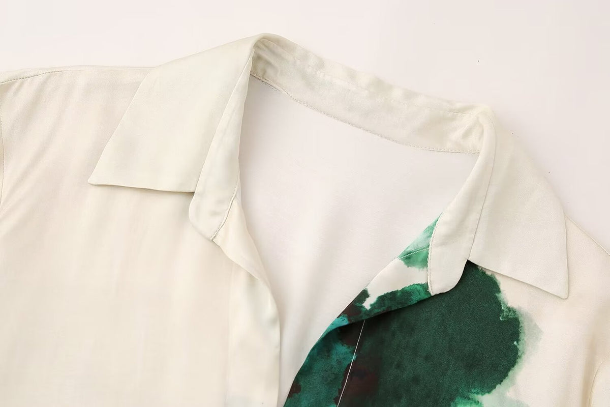Women's Printing Dyeing Faux Silk Shirt Chiffon Long Sleeve Shirt
