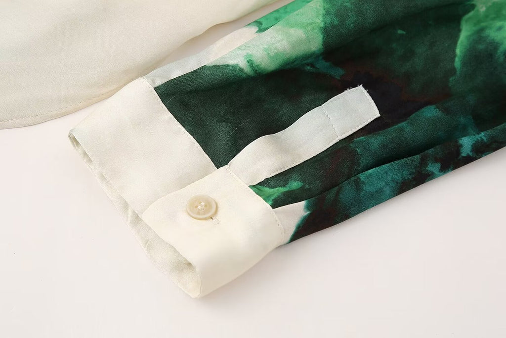 Women's Printing Dyeing Faux Silk Shirt Chiffon Long Sleeve Shirt