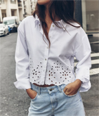 Women's French Hollow Out Cutout Embroidery Short Shirt