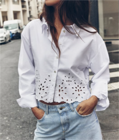 Women's French Hollow Out Cutout Embroidery Short Shirt