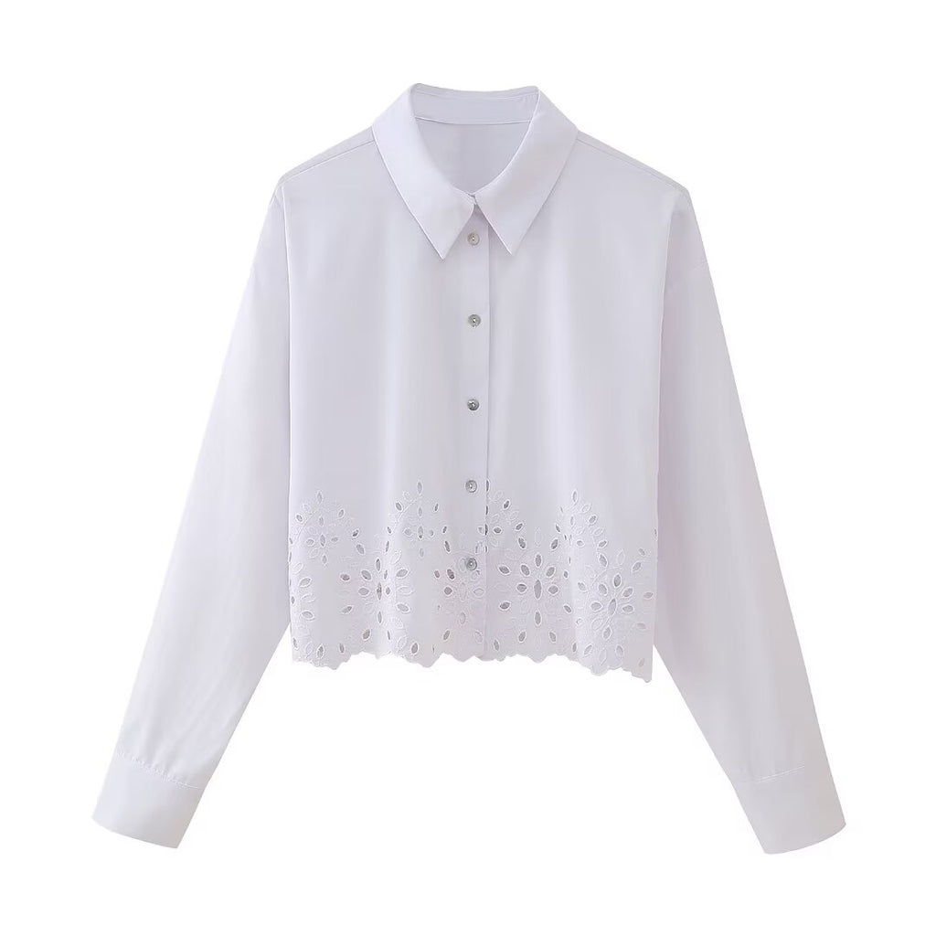 Women's French Hollow Out Cutout Embroidery Short Shirt