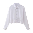 Women's French Hollow Out Cutout Embroidery Short Shirt