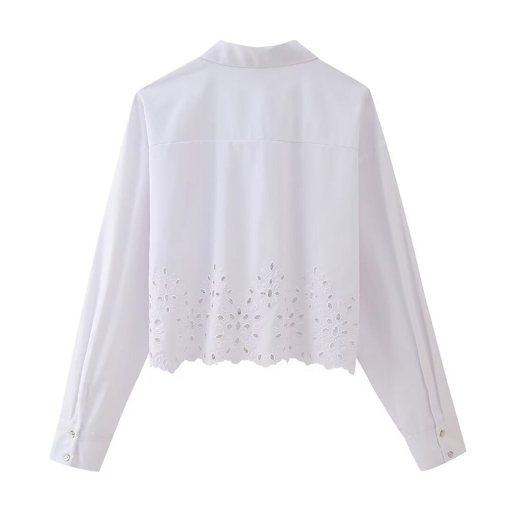 Women's French Hollow Out Cutout Embroidery Short Shirt
