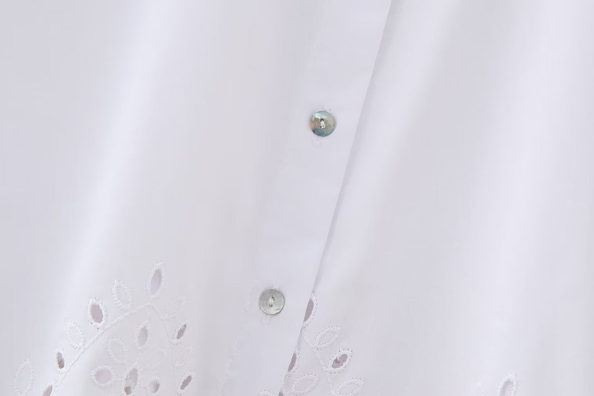 Women's French Hollow Out Cutout Embroidery Short Shirt