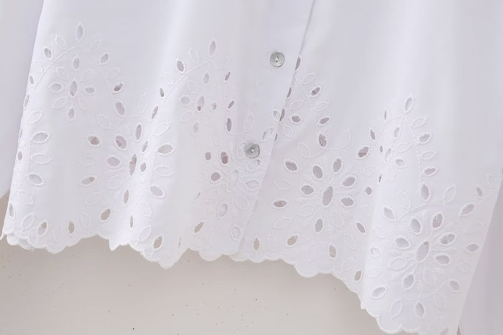 Women's French Hollow Out Cutout Embroidery Short Shirt
