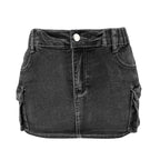 Denim Summer Retro Stretch Tight Cargo Pocket Hip Skirt