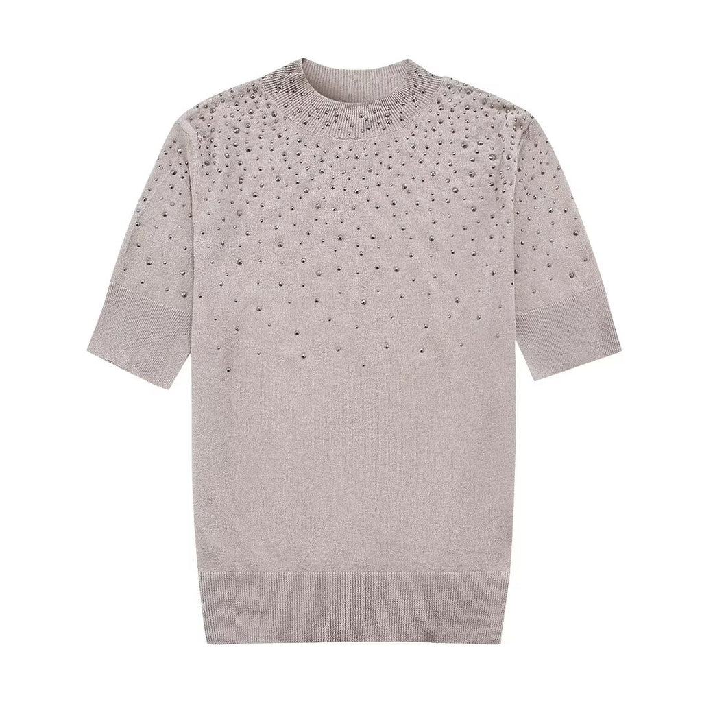 Women’s Multicolor Beaded Rhinestone Crew Neck Sweater