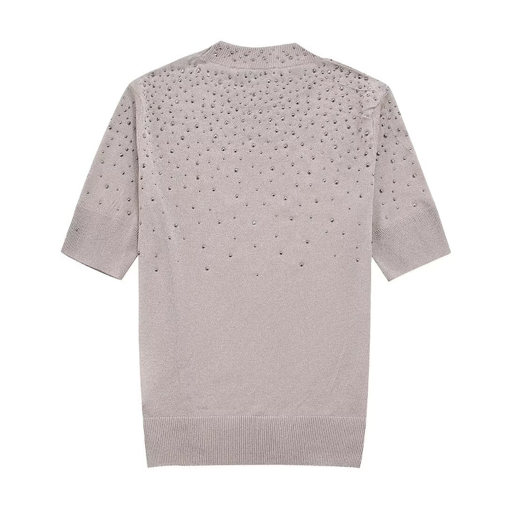 Women’s Multicolor Beaded Rhinestone Crew Neck Sweater