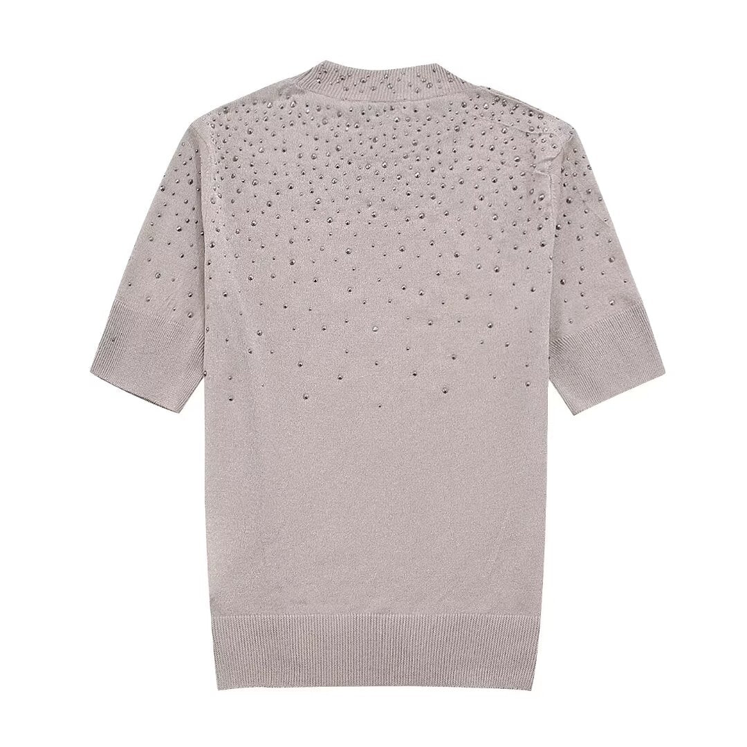 Women’s Multicolor Beaded Rhinestone Crew Neck Sweater