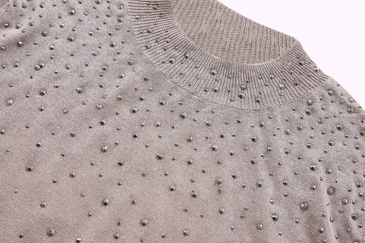 Women’s Multicolor Beaded Rhinestone Crew Neck Sweater