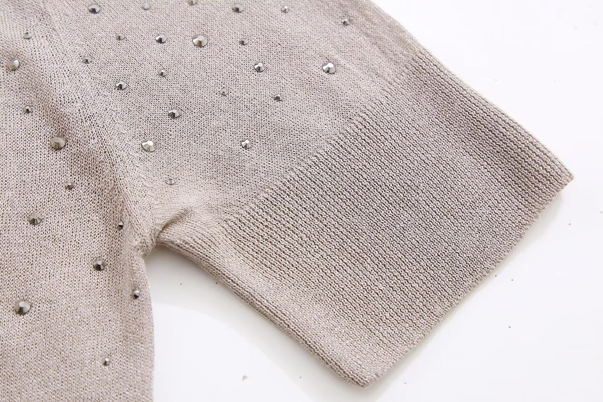 Women’s Multicolor Beaded Rhinestone Crew Neck Sweater