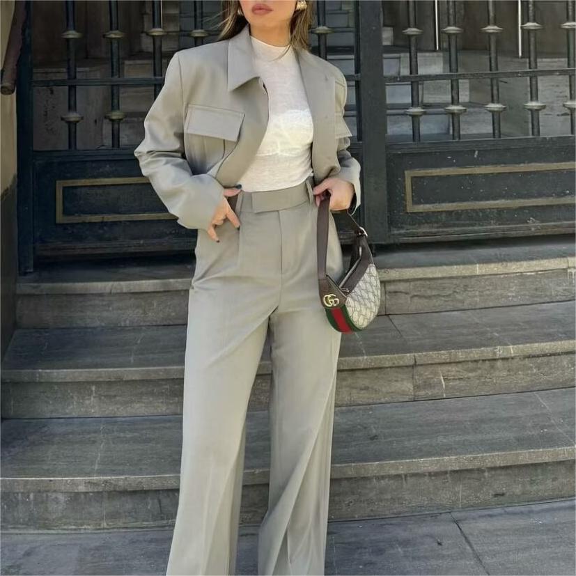 Spring Short Jacket Casual Trousers Suit Set