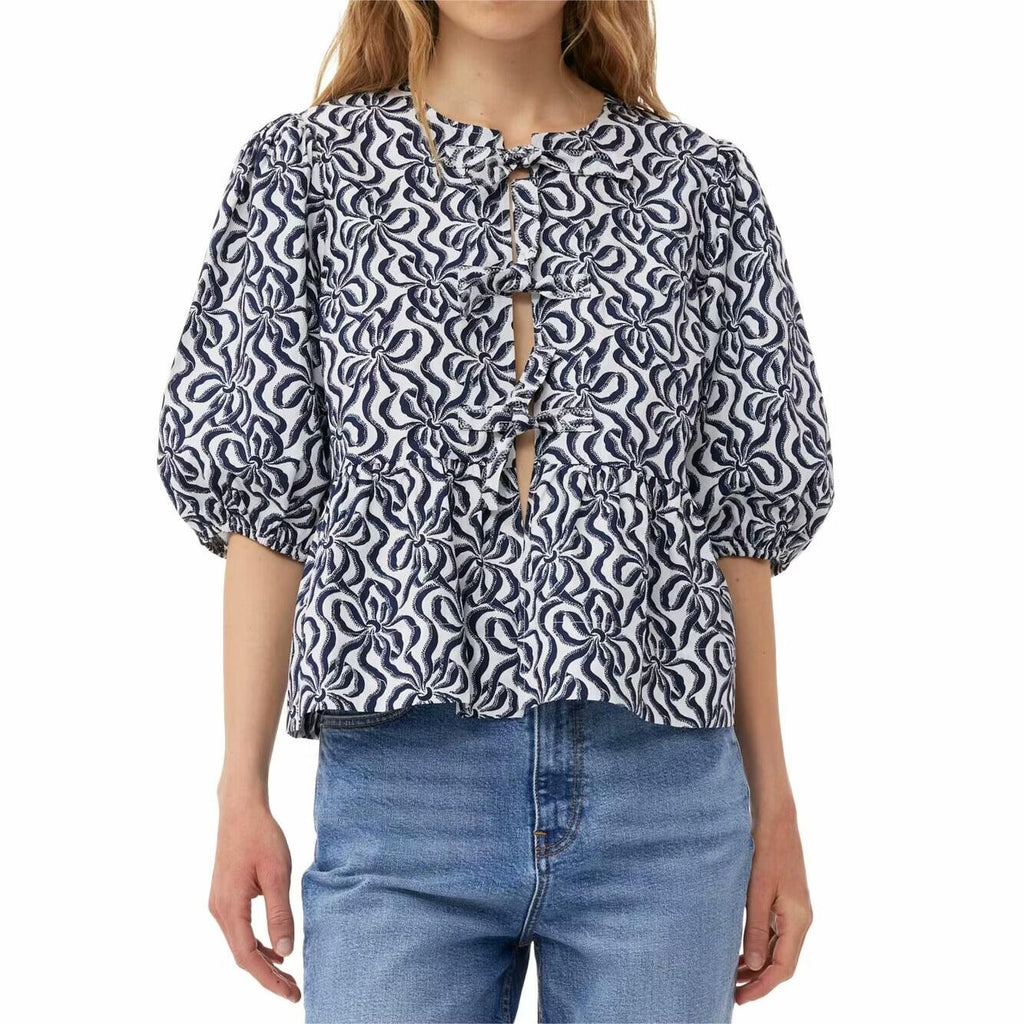 Women's Spring Women Clothing Casual Simple Puff Sleeve Lace Up Short Sleeve Top