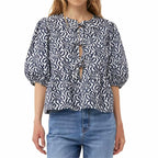 Women's Spring Women Clothing Casual Simple Puff Sleeve Lace Up Short Sleeve Top
