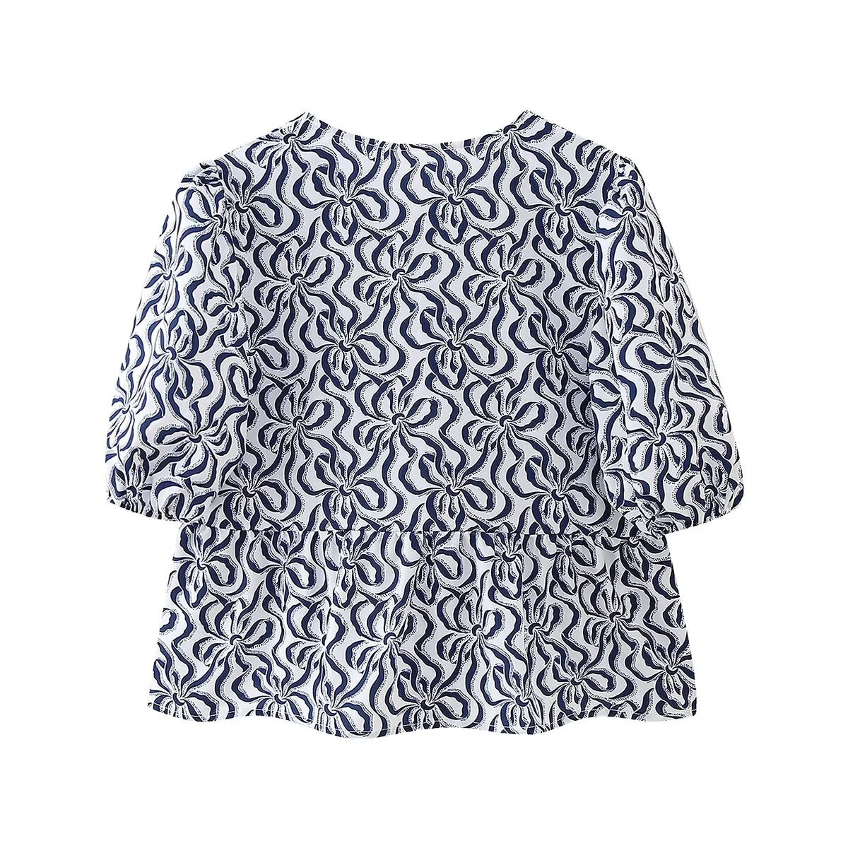 Women's Spring Women Clothing Casual Simple Puff Sleeve Lace Up Short Sleeve Top