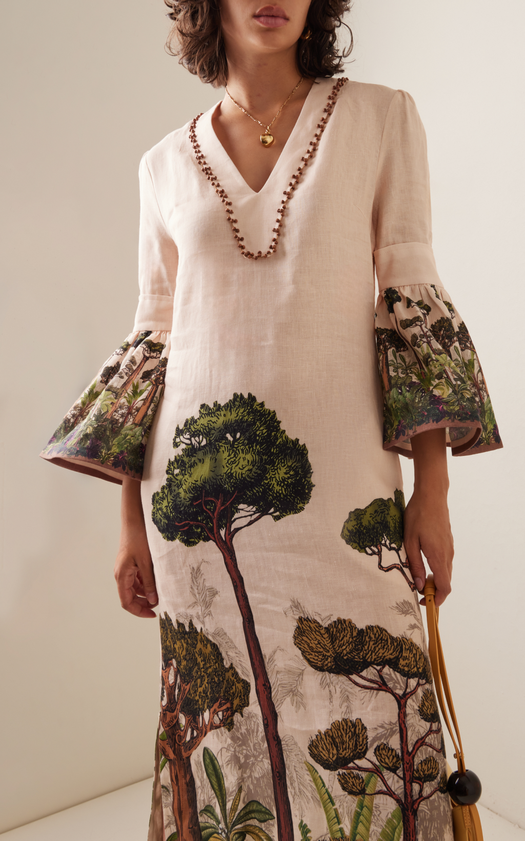 Beaded Tropical Print Maxi Dress