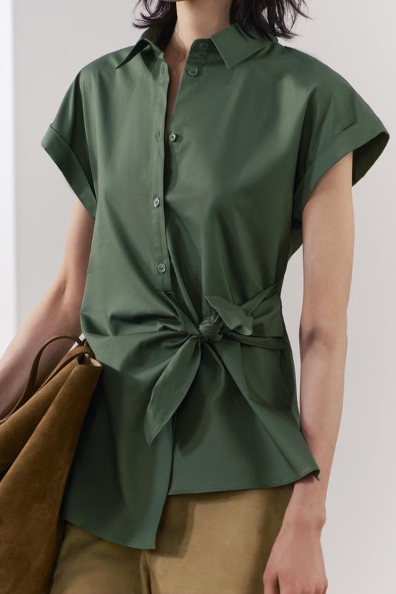 Women's Street Irregular Asymmetric Poplin Lace Up Shirt