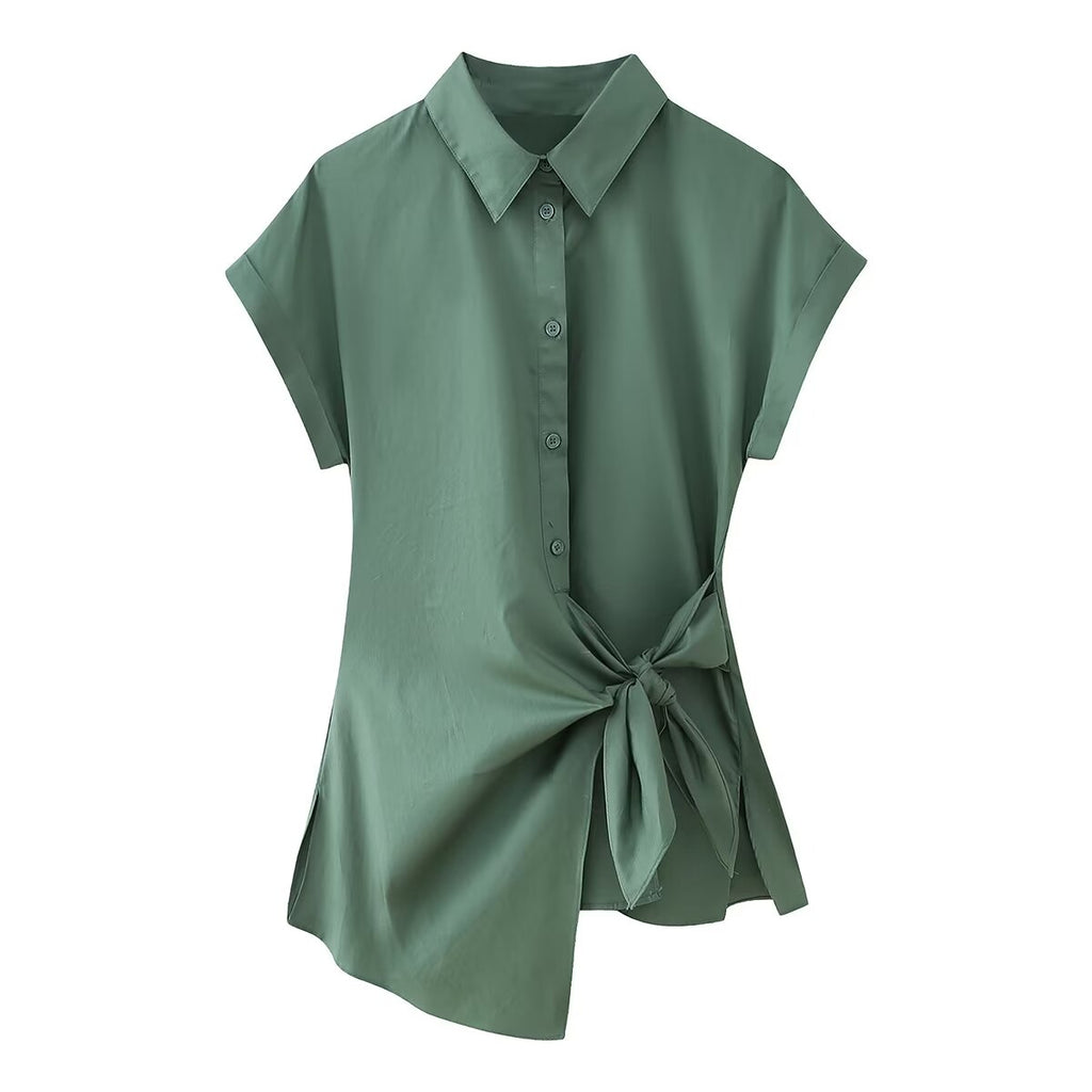 Women's Street Irregular Asymmetric Poplin Lace Up Shirt