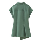 Women's Street Irregular Asymmetric Poplin Lace Up Shirt