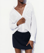 Women's Rivet Decoration Poplin Loose Long Sleeve Shirt