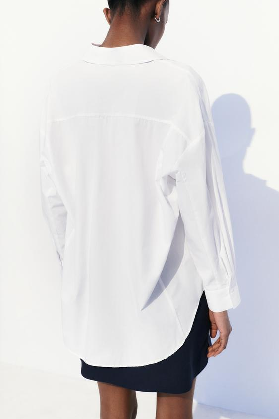 Women's Rivet Decoration Poplin Loose Long Sleeve Shirt