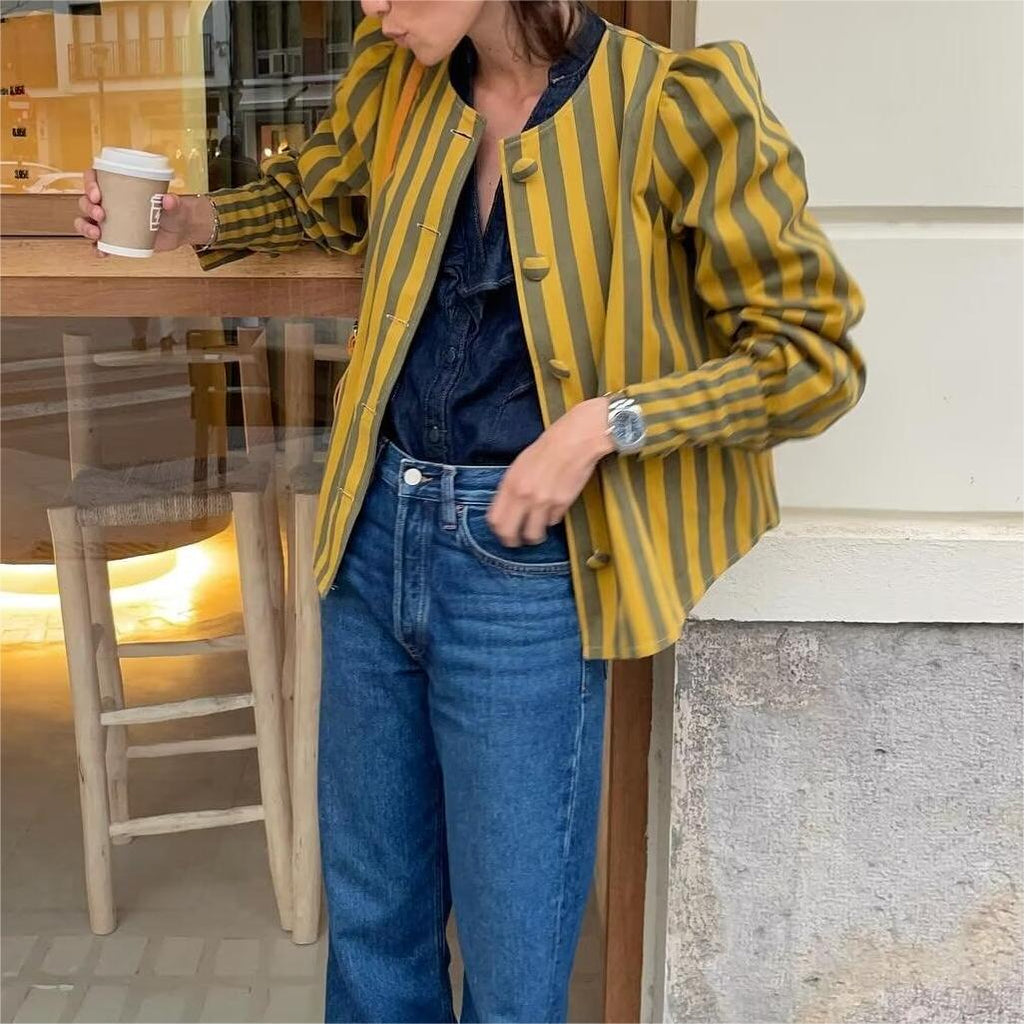 Women's Loose Stand Collar Striped Shirt